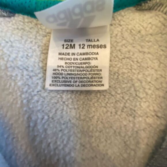 Adidas Hooded ￼Warm Up 2 Piece Outfit Gray Navy Teal Neon Green Sweatsuit Sz 12 - Picture 7 of 10